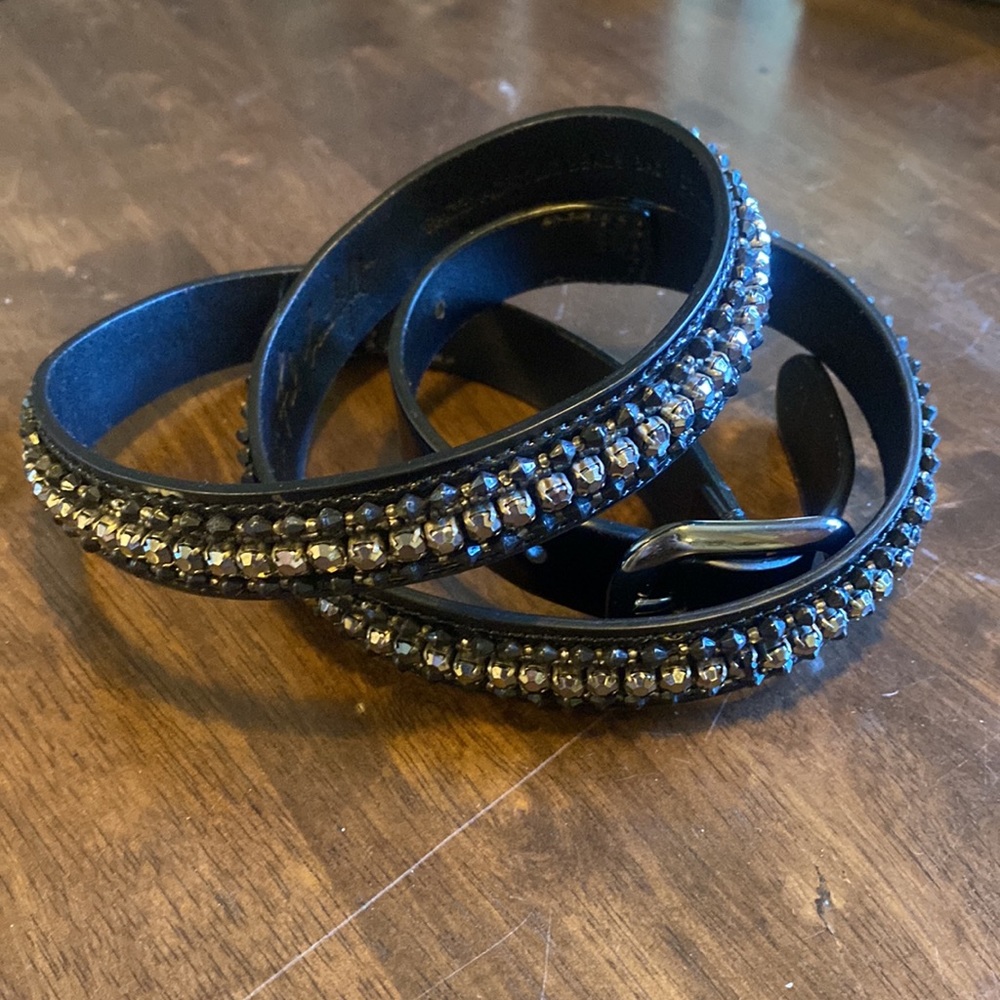 White House Black Market Black Patent Leather Rhinestone Belt XL